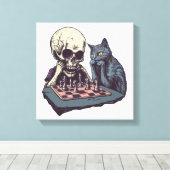 Toile Crâne vs Chat � Bataille d'Échecs Drôle (Insitu (Plancher de Bois))