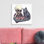 Toile Crâne vs Chat � Bataille d'Échecs Drôle (Insitu(Salon))