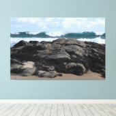 Toile Crashing Ocean Waves Behind Rugged Coastal Rocks (Insitu (Plancher de Bois))