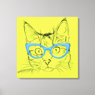 Toile Crayon Sketch Chat avec lunettes