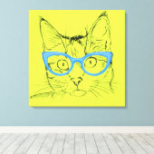 Toile Crayon Sketch Chat avec lunettes (Insitu (Plancher de Bois))