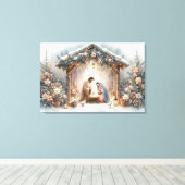 Toile Crèche rustique avec fleurs d'hiver (Insitu (Plancher de Bois))