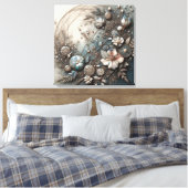 Toile Crème sarcelle Sculpture botanique florale 3D (Insitu(Chambre))
