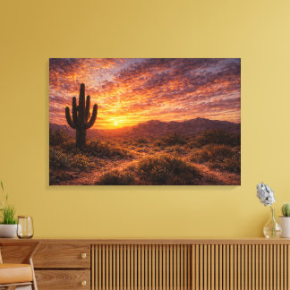 Toile Crépuscule du désert : le majestueux saguaro