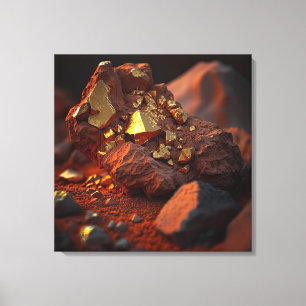 Toile Cristaux inspirés de minerai d'or dans une roche r