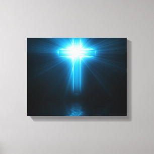 Toile Croix chrétienne dans la lumière bleue