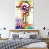 Toile Croix chrétienne en bois floral, Il est ressuscité (Insitu(Chambre))