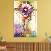 Toile Croix chrétienne en bois floral, Il est ressuscité (Insitu(Salon))