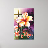 Toile Croix chrétienne en bois floral, Il est ressuscité (Recto)