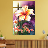 Toile Croix chrétienne en bois floral, Il est ressuscité (Insitu(Salon))