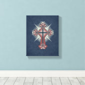 Toile Croix chrétienne fleurit bleu et rouge (Insitu (Plancher de Bois))