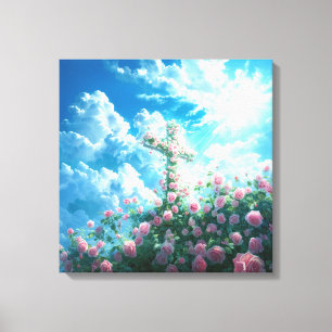 Toile Croix Chrétienne & Roses Sur La Colline Saint-Espr