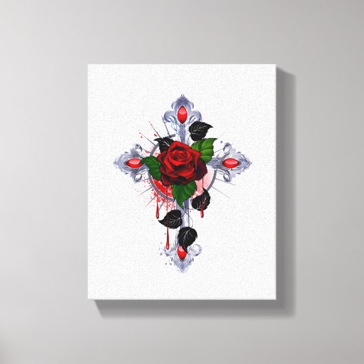 Toile Croix d'argent avec une rose rouge (Recto)