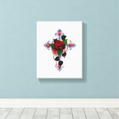 Toile Croix d'argent avec une rose rouge (Insitu (Plancher de Bois))
