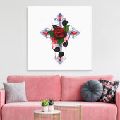 Toile Croix d'argent avec une rose rouge (Insitu(Salon))