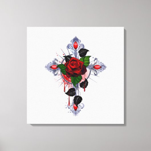 Toile Croix d'argent avec une rose rouge (Recto)