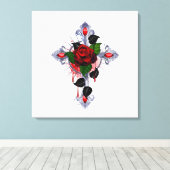Toile Croix d'argent avec une rose rouge (Insitu (Plancher de Bois))