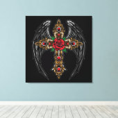 Toile Croix gothique aux fleurs et ailes (Insitu (Plancher de Bois))