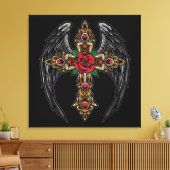 Toile Croix gothique aux fleurs et ailes (Insitu(Salon))