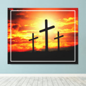 Toile Croix, Silhouettes Coucher du Soleil Peinture (Insitu (Plancher de Bois))