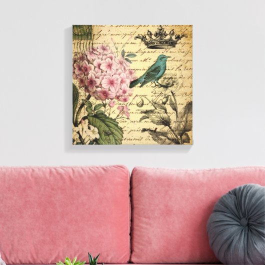 Toile cropt hydrangea bird french botanical (Insitu(Salon))