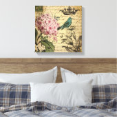 Toile cropt hydrangea bird french botanical (Insitu(Chambre))