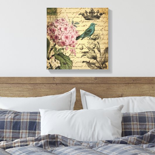 Toile cropt hydrangea bird french botanical (Insitu(Chambre))