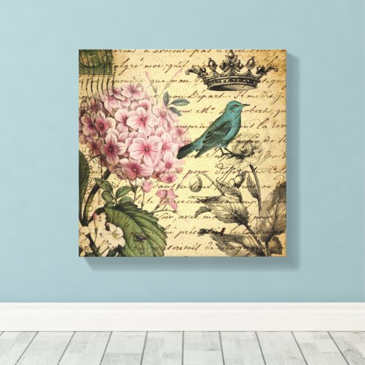 Toile cropt hydrangea bird french botanical (Insitu (Plancher de Bois))
