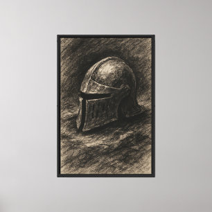 Toile Croquis au charbon de bois d'un casque de chevalie