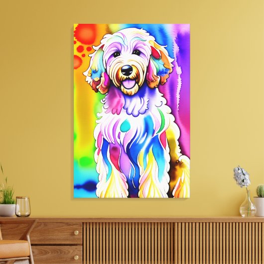 Toile Croquis coloré Happy Goldendoodle Chien (Insitu(Salon))
