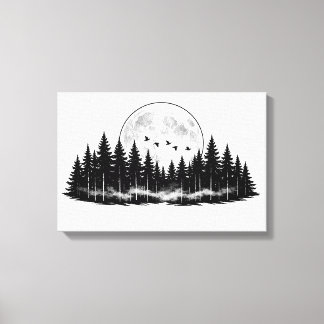 Toile Croquis de forêt noir et blanc, décoration intérie