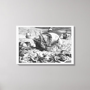 Toile Croquis de navire à voile et de monstre de mer trè