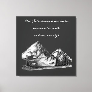 Toile Croquis montagnards en noir et blanc à feuilles pe