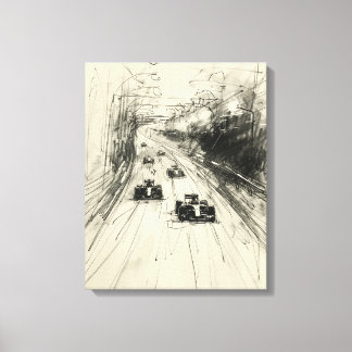 Toile Croquis vintage d'une course de Formule 1 sur pist