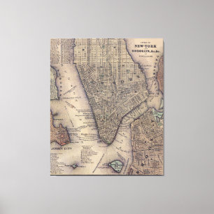 Toile Cru NYC et carte de Brooklyn (1847)