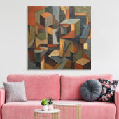Toile Cubiste Abstrait Tons Terre 3D Cubes (Insitu(Salon))