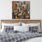 Toile Cubiste Abstrait Tons Terre 3D Cubes (Insitu(Chambre))