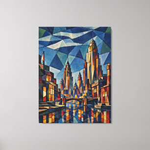 Toile Cubiste Décorative Art Déco Horizon Doré