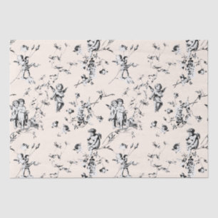 toile Cupid Angels Floral Black Cream Tissuepapier