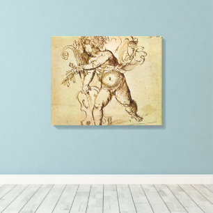Toile Cupidon avec un violon par Domenico Campagnola
