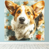 Toile Curieux Corgi Regard d'Automne (Insitu (Plancher de Bois))