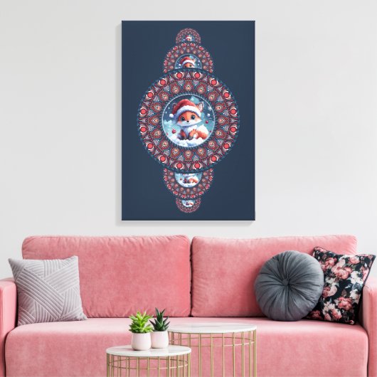 Toile Custom Festive Kawaii Fox Ornamental Mandala (Insitu(Salon))
