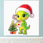 Toile **Cute 3D Green Alien in Santa Hat with Hot Chocol (Insitu (Plancher de Bois))