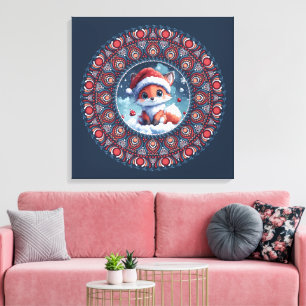 Toile Cute Bleu Noël Kawaii Fox Dot Mandala Canvas