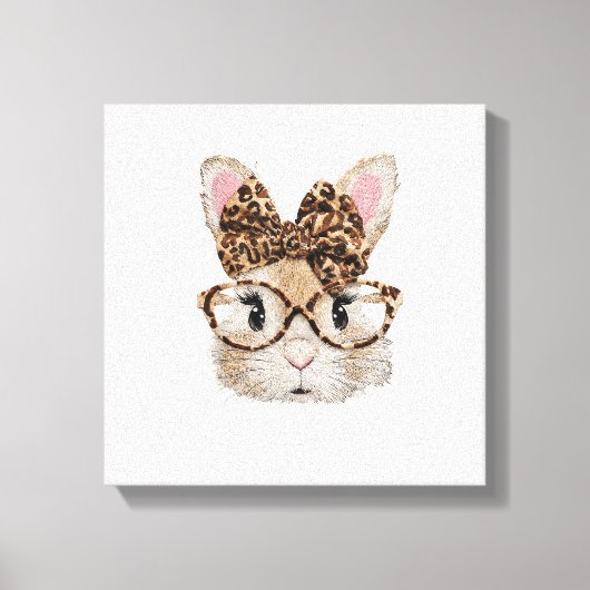 Toile Cute Bunny Rabbit Face Leopard Coquette Bow Glasse (Recto)