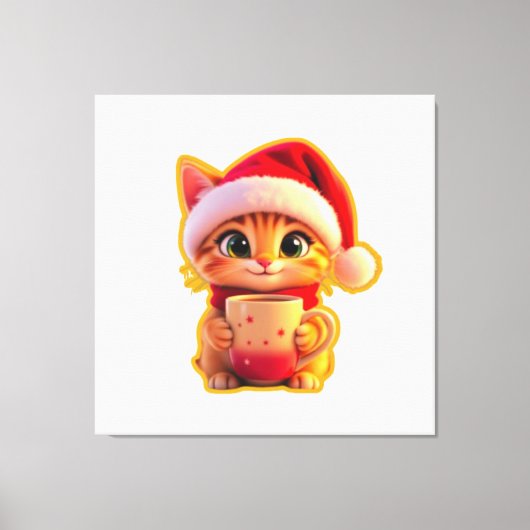 Toile **Cute Christmas Cat with Santa Hat – Funny Holida (Recto)