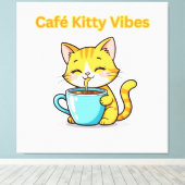 Toile **Cute Coffee Cat – Adorable Cat Drinking Coffee I (Insitu (Plancher de Bois))