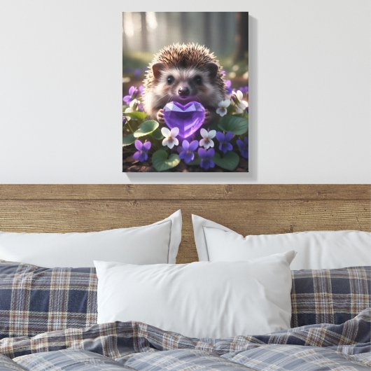 Toile Cute February Hedgehog with Amethyst Heart (Insitu(Chambre))