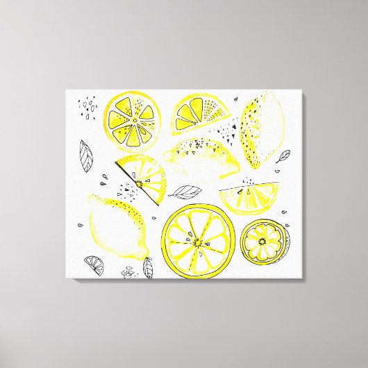 Toile Cute Fraîche Citrus Citron D'Été Doodle Jaune (Recto)