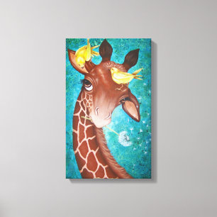 Toile Cute Giraffe avec peinture d'oiseaux